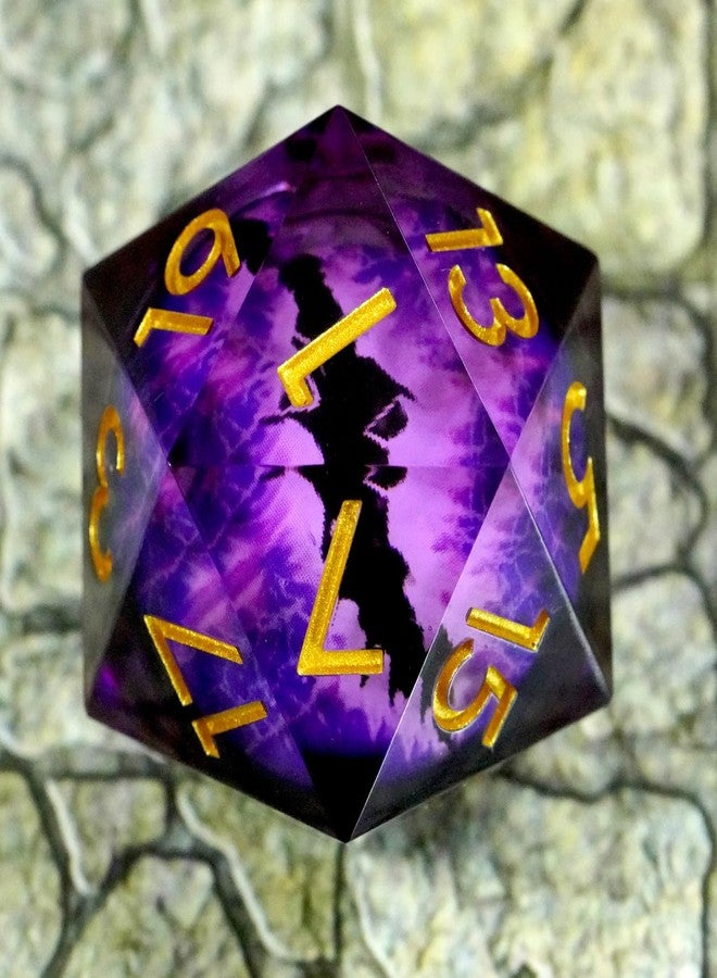 Maywin Handmade Sharp Edge 33mm Large Dice.Moving Dragon Eyeball Core Single Large D20 with Gift Box for Dungeons and Dragons(Purple Streak Lightning Eyeball-Gold Ink) - Image 5